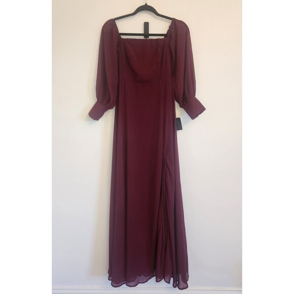 Lulus Burgundy Off Shoulder Maxi Dress Extra Small Long Sleeve Formal NWT - Picture 4 of 10